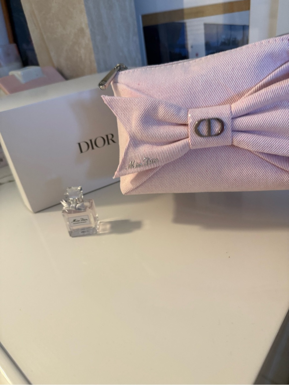 Dior Light Pink Bow Zip Cosmetic Pouch - Picture 3 of 6
